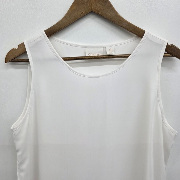 Chico's Womens S White Sleeveless Blouse Layered Hem Tank Top Office Workwear - Picture 8 of 13